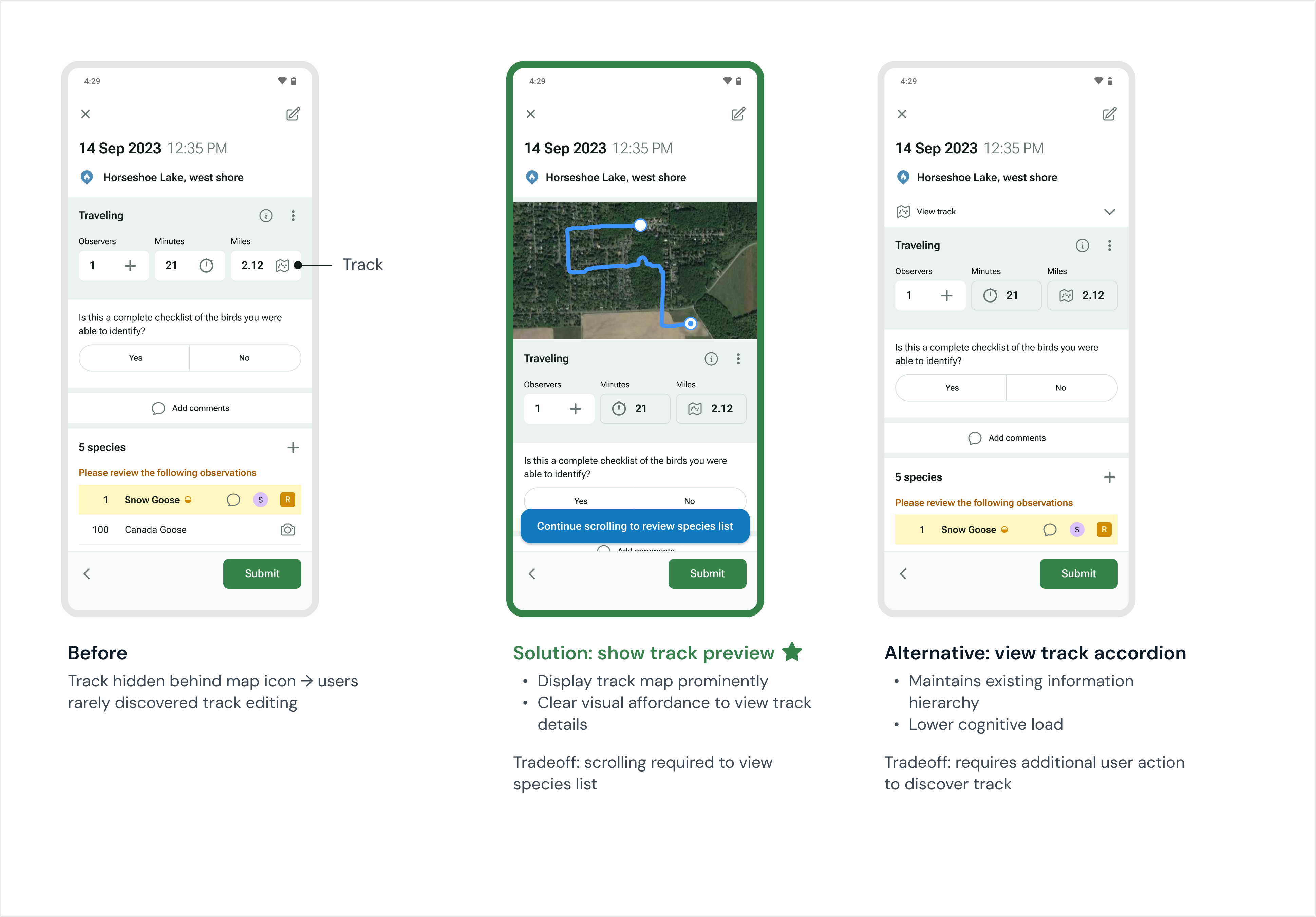 Track visibility improvement showing track preview on Review screen